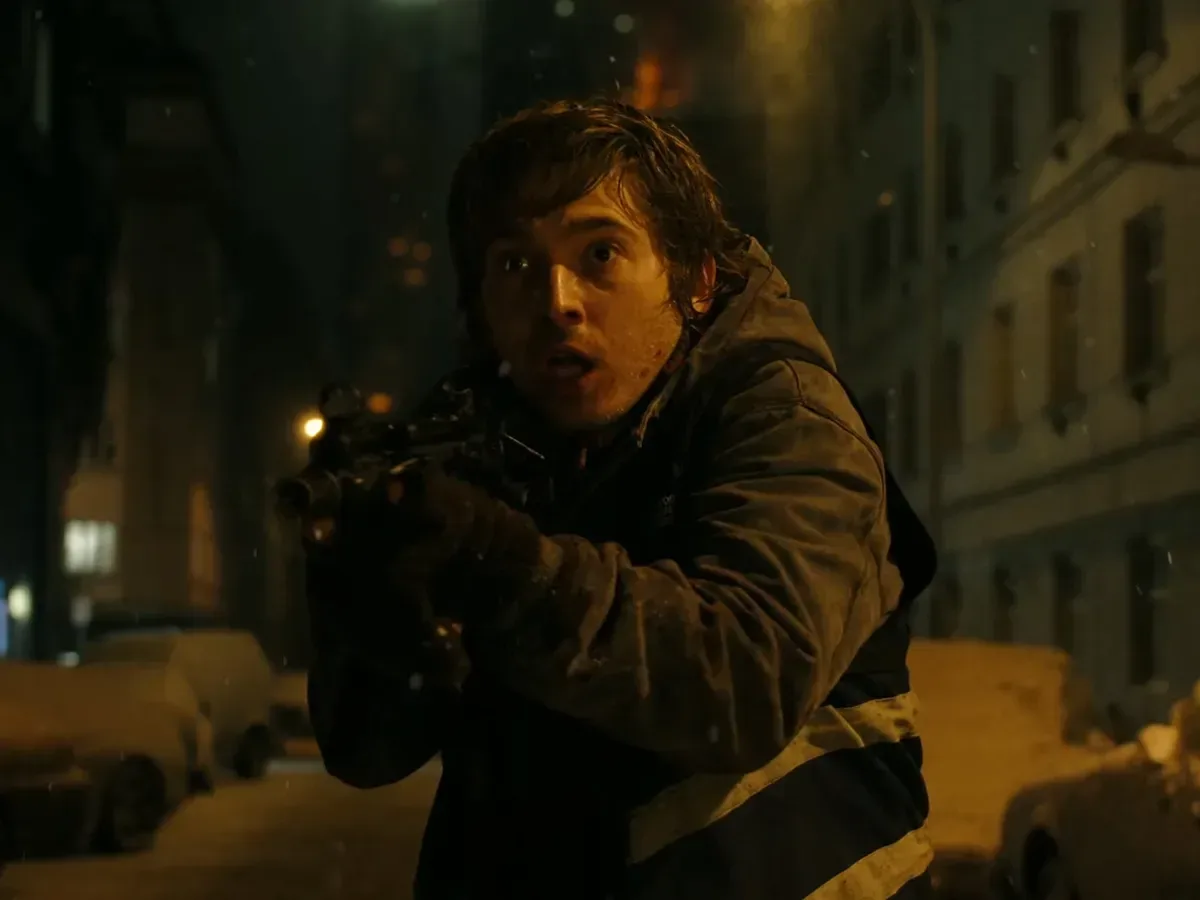 A dark live-action Raccoon City street from Resident Evil