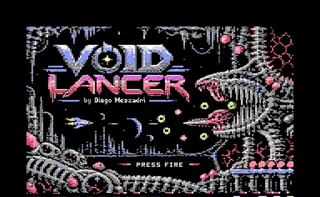 A large Void Lancer biomechanical boss on the Commodore 64