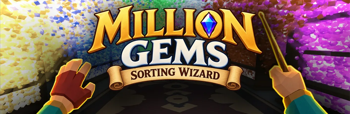 A wizard uses magic to organize a large pile of colorful gems in Million Gems: Sorting Wizard