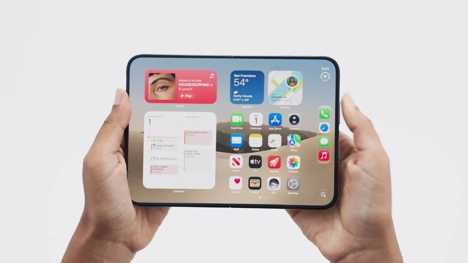 iPhone Duo opened to reveal its 7.6-inch inner display