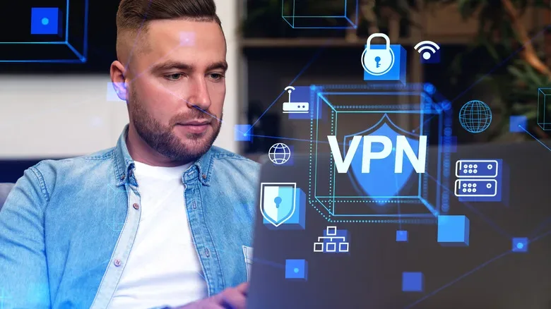 Gaming setup showing a VPN connection and network security checklist