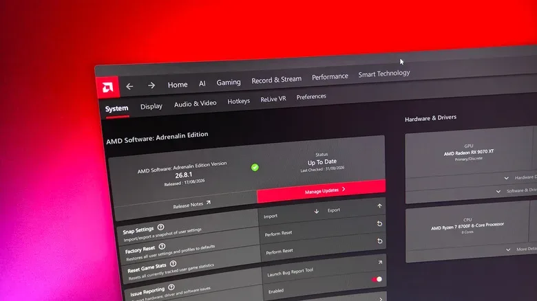 AMD Adrenaline app installed on a computer.