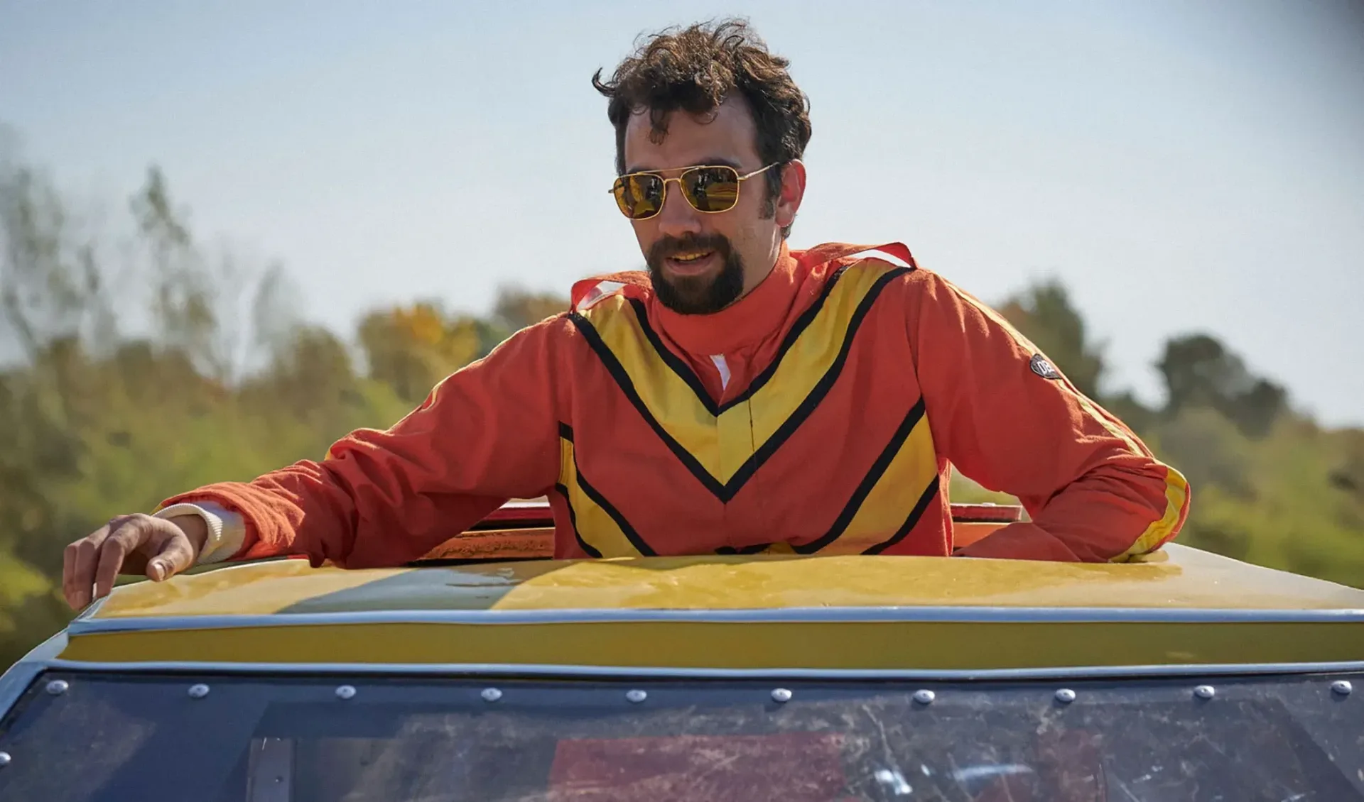 Jay Baruchel as stunt driver Ken Carter in The Stunt Driver