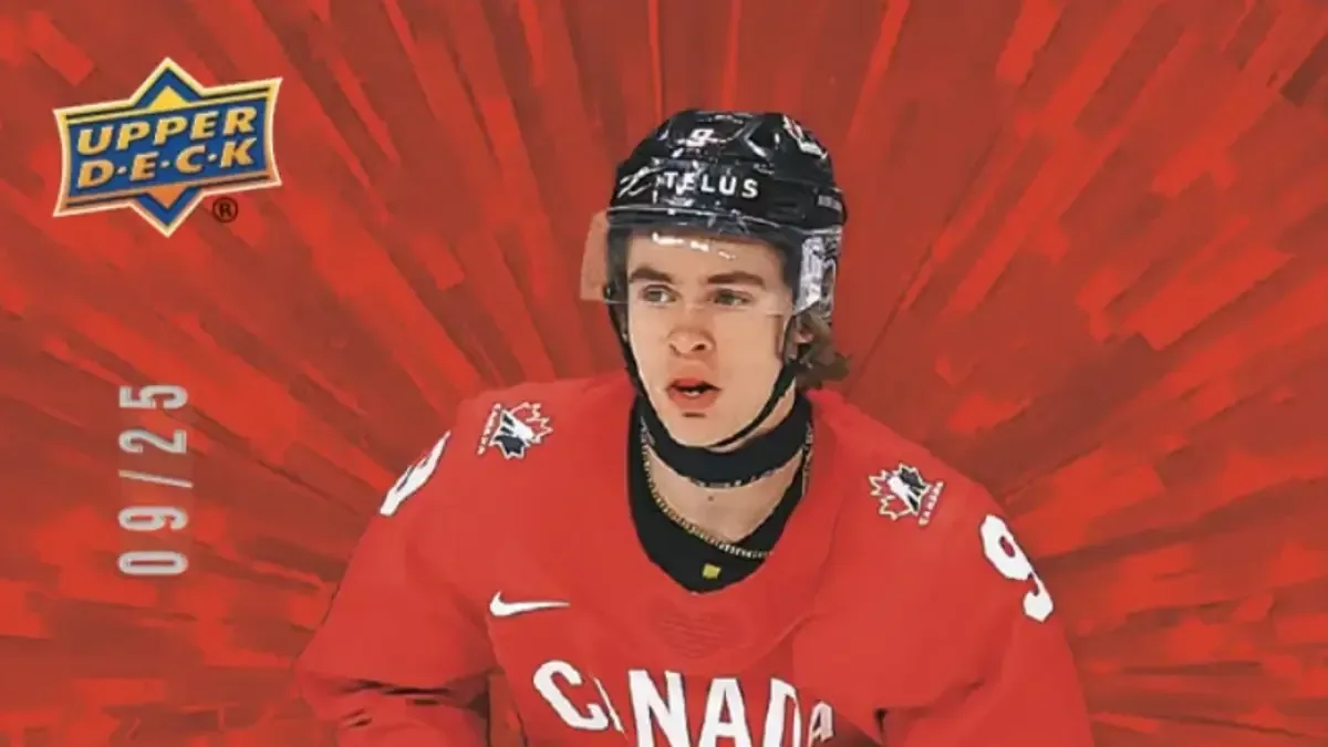 Gavin McKenna 2026 Upper Deck Team Canada Juniors Red Outburst card numbered to 25