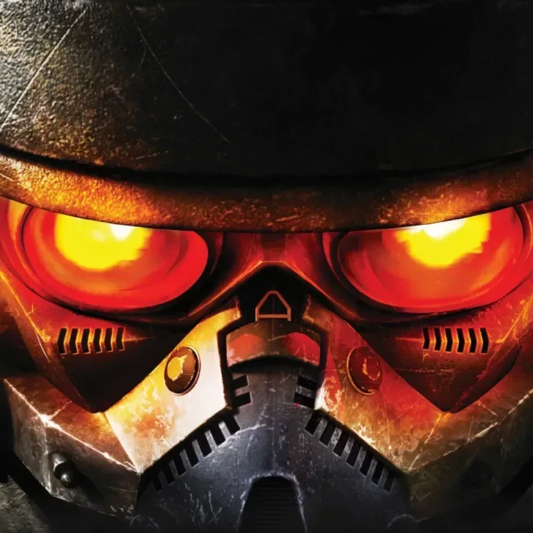 A Helghast soldier from the Killzone series with glowing red eyes