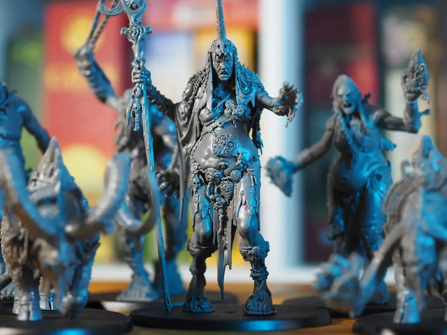 Close-up of Sons of Behemat giant kit equipment and faction trophies