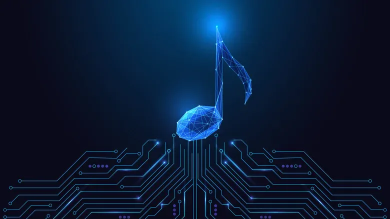 Studio microphone and audio waveform representing artist-approved AI music tools