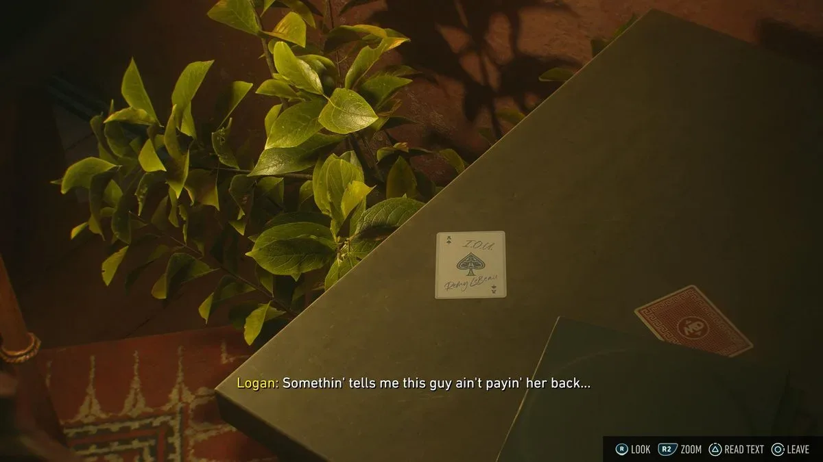 An IOU is written on a playing card within Princess Bar in Marvel's Wolverine, signed by Remy LeBeau, AKA Gambit