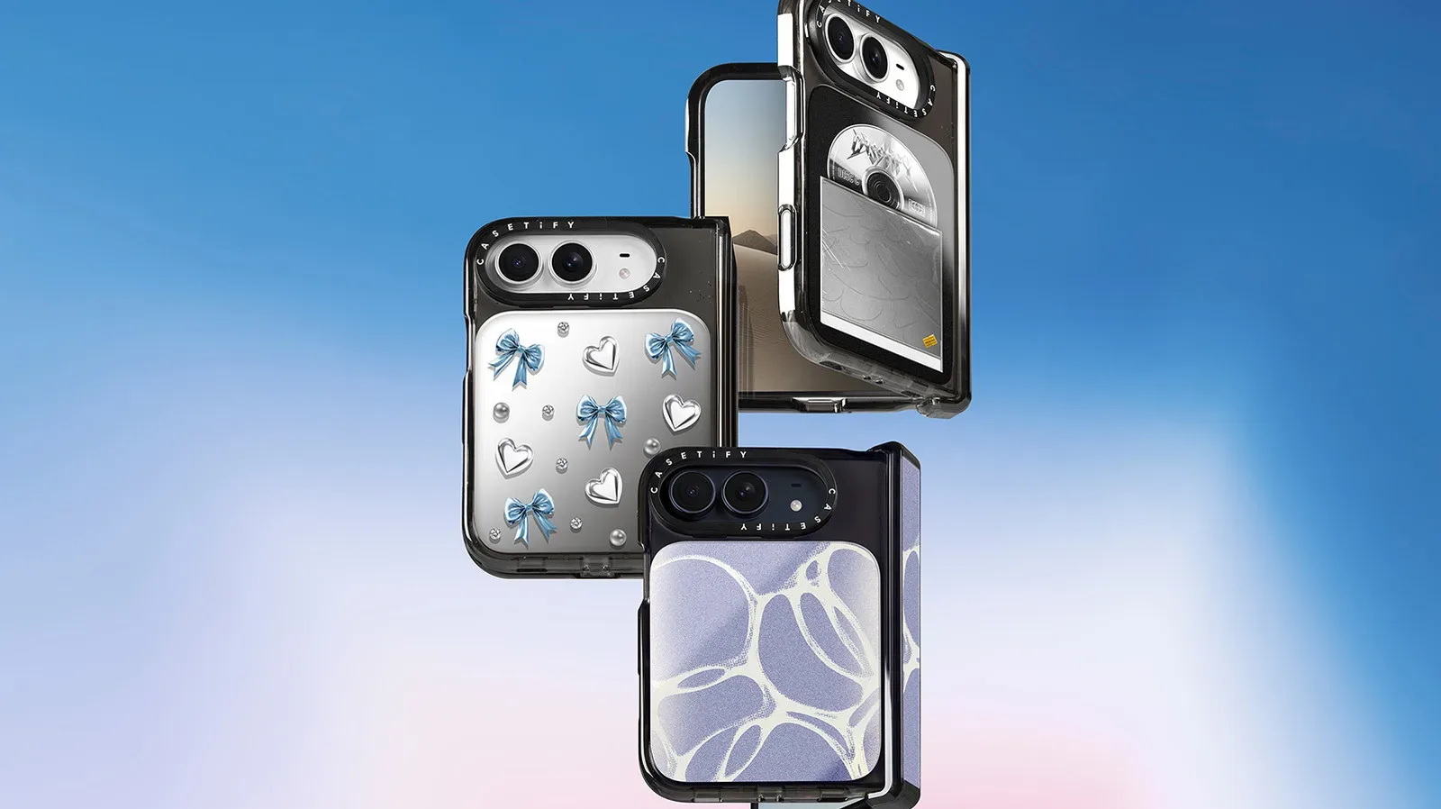 A foldable smartphone partially closed in a protective two-piece case
