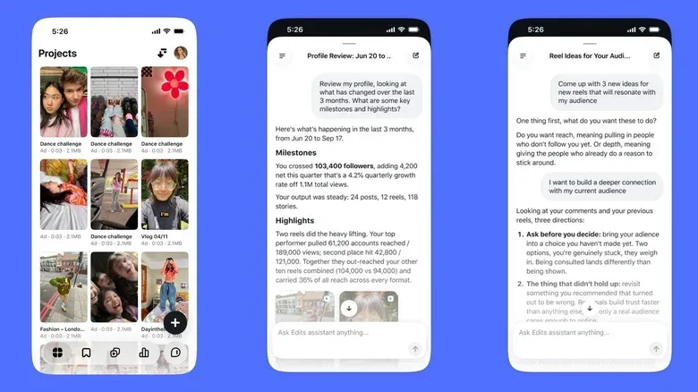 Instagram creator reviewing video retention and engagement insights in Meta Edits