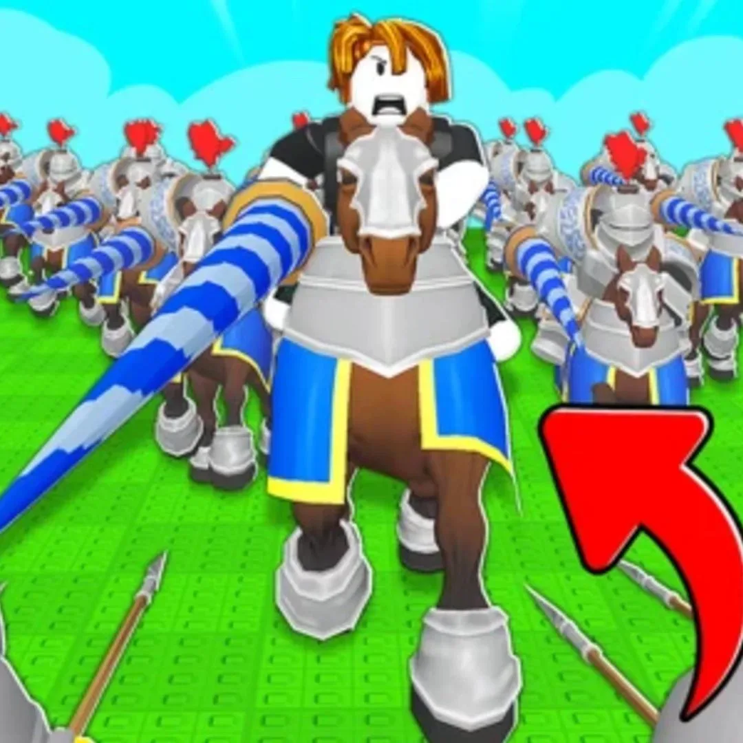 A Roblox character rides a horse and leads his units in Command an Army.
