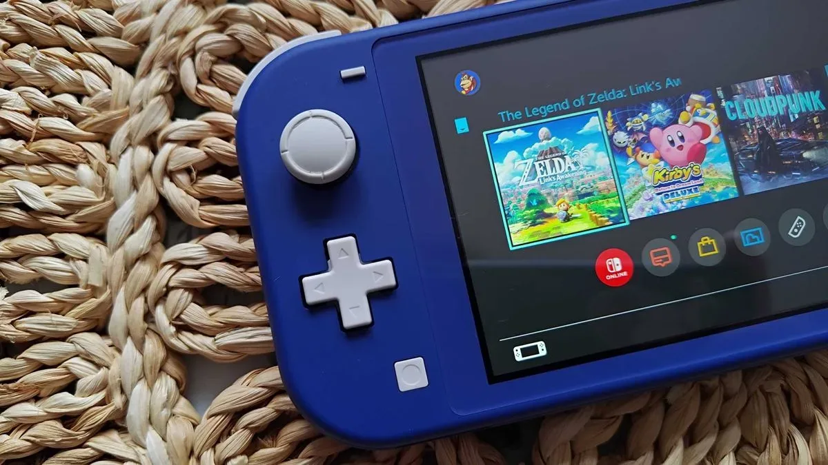 Close up of Nintendo Switch Lite D-pad and left hand side.