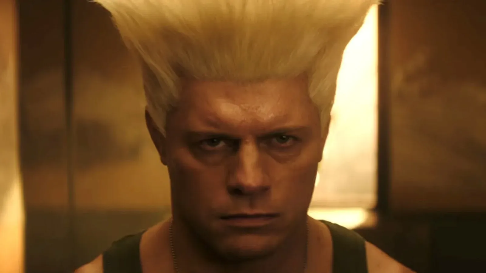 Street Fighter promotional popcorn bucket shaped like Guile’s flat-top hairstyle