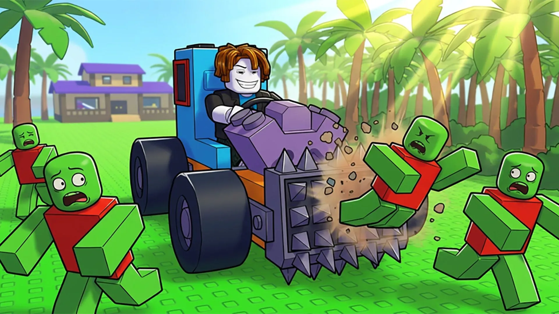 Build and Kill Zombies vehicle facing a zombie horde