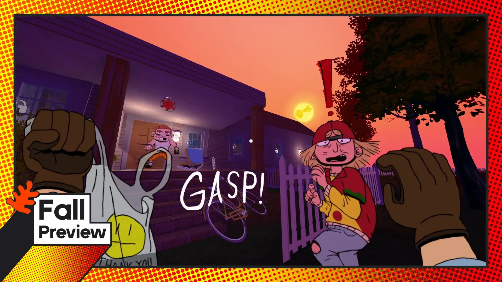 Keepsake County screenshot showing a suburban Frikota home targeted in the immersive sim