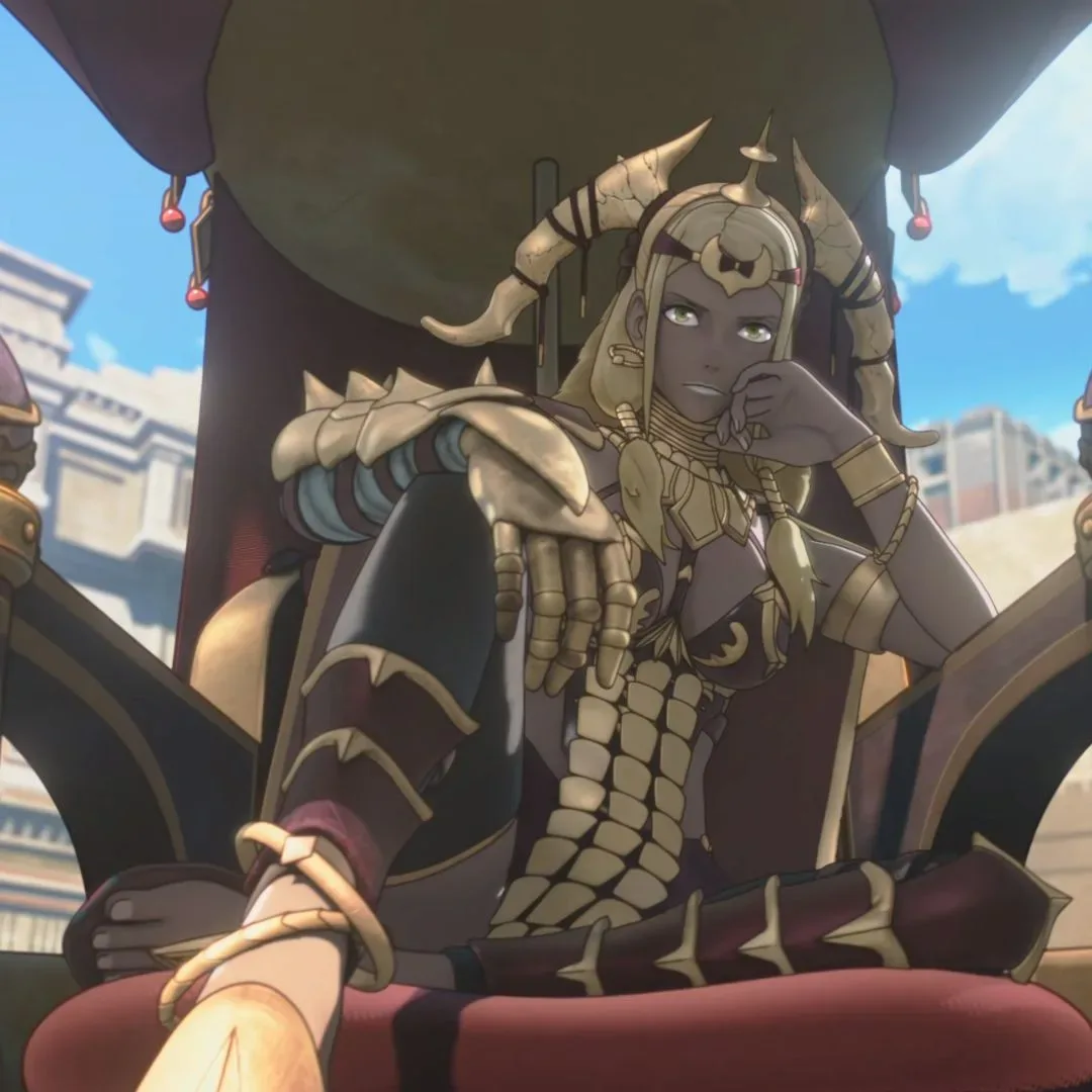 Theodora lounges in a chair in Fire Emblem: Fortune's Weave