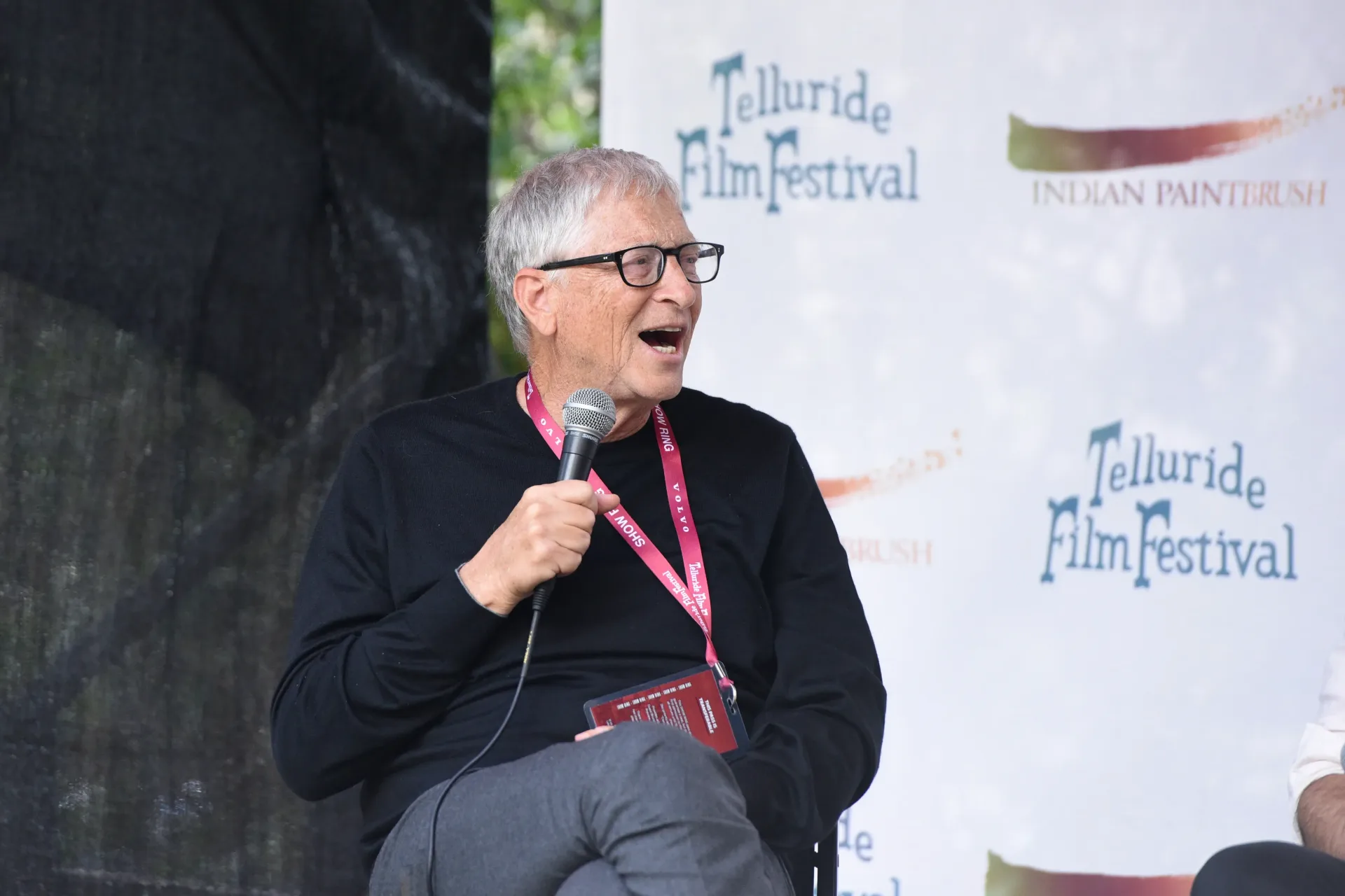 Bill Gates speaks during the AI AI AI panel at the 2026 Telluride Film Festival