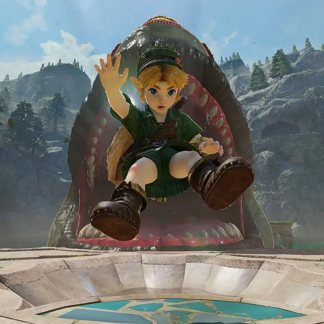 Link using the new dedicated jump button in Ocarina of Time remake