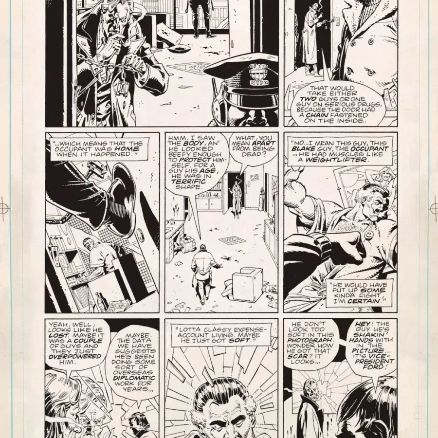 Detectives investigate a murder in a preview page from DC W.I.P. Watchmen #1