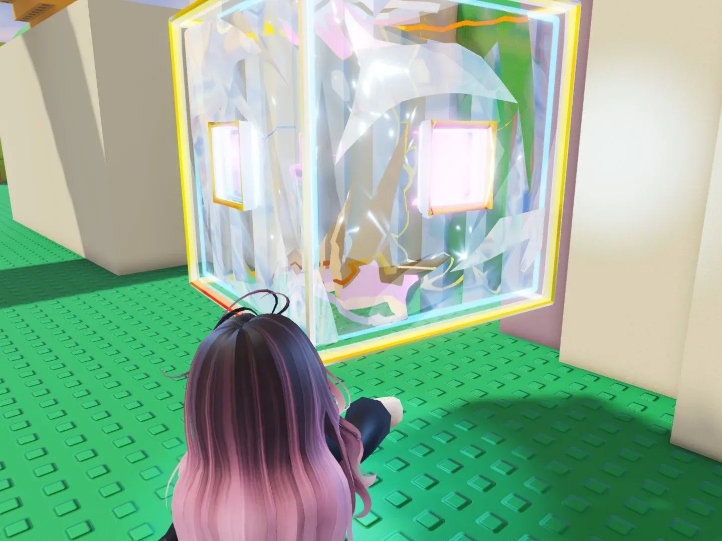A player touches a large 3D Roblox Tilt icon in the Roblox The Hunt 20 hub.