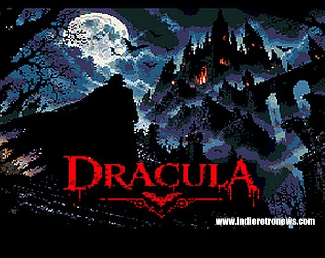 Illustrated gothic scene from DJSOFT’s Dracula for Commodore Amiga and ZX Spectrum