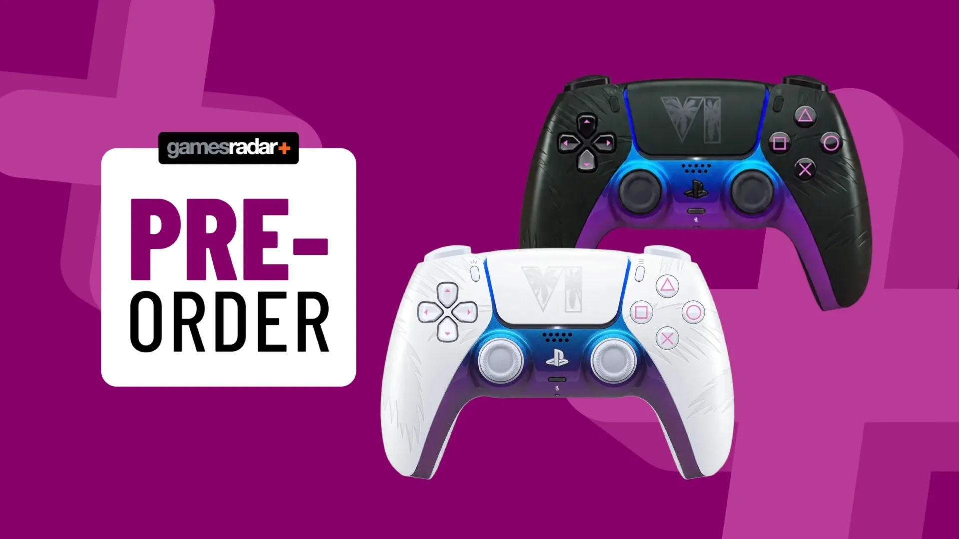 White GTA 6 limited-edition DualSense controller with an iridescent nebula-purple center panel