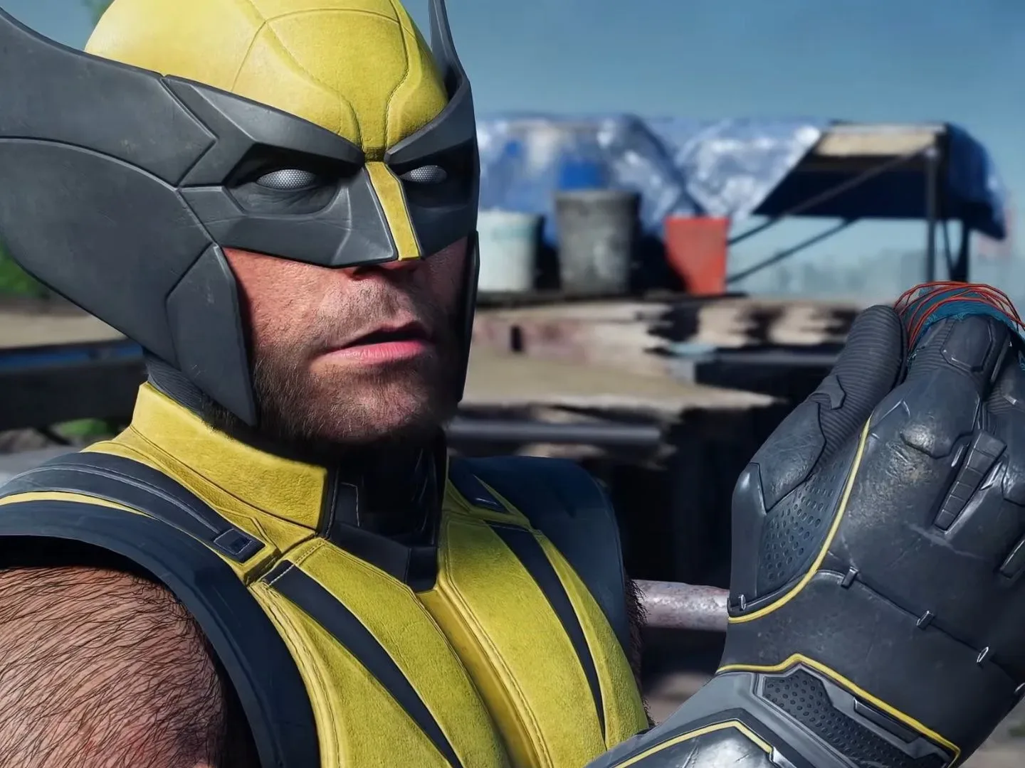 A cropped image of Logan examining fibers in Marvel's Wolverine as he tracks kidnap victims