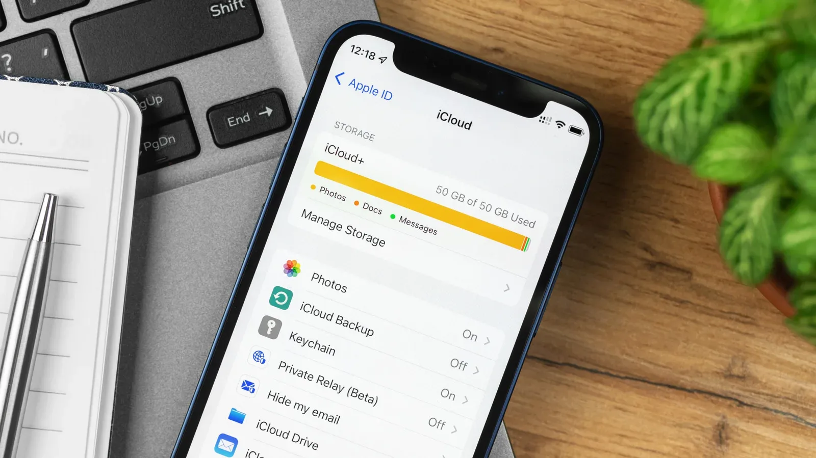 An iPhone iCloud storage settings screen showing available cloud capacity