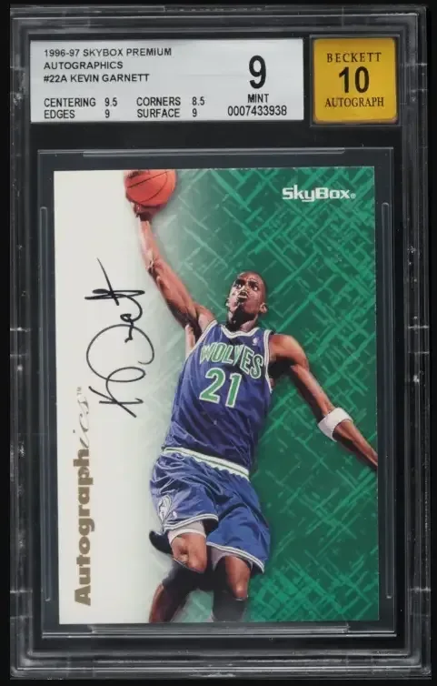 Unlike most player in the set, Kevin Garnett's black-ink Autographics is much rarer than the blue parallel.