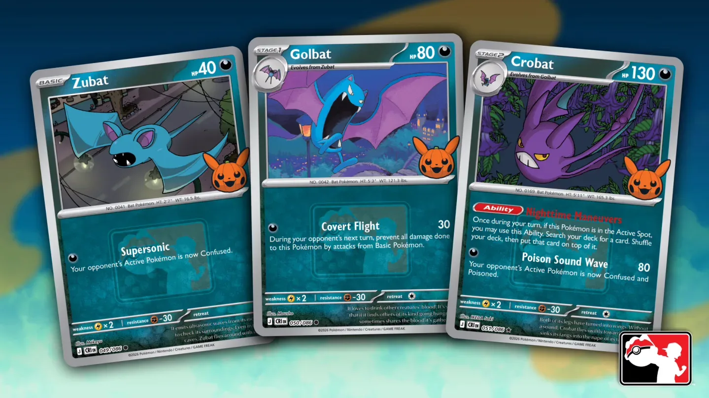 Zubat, Golbat and Crobat Pokéween Pokémon TCG promotional artwork