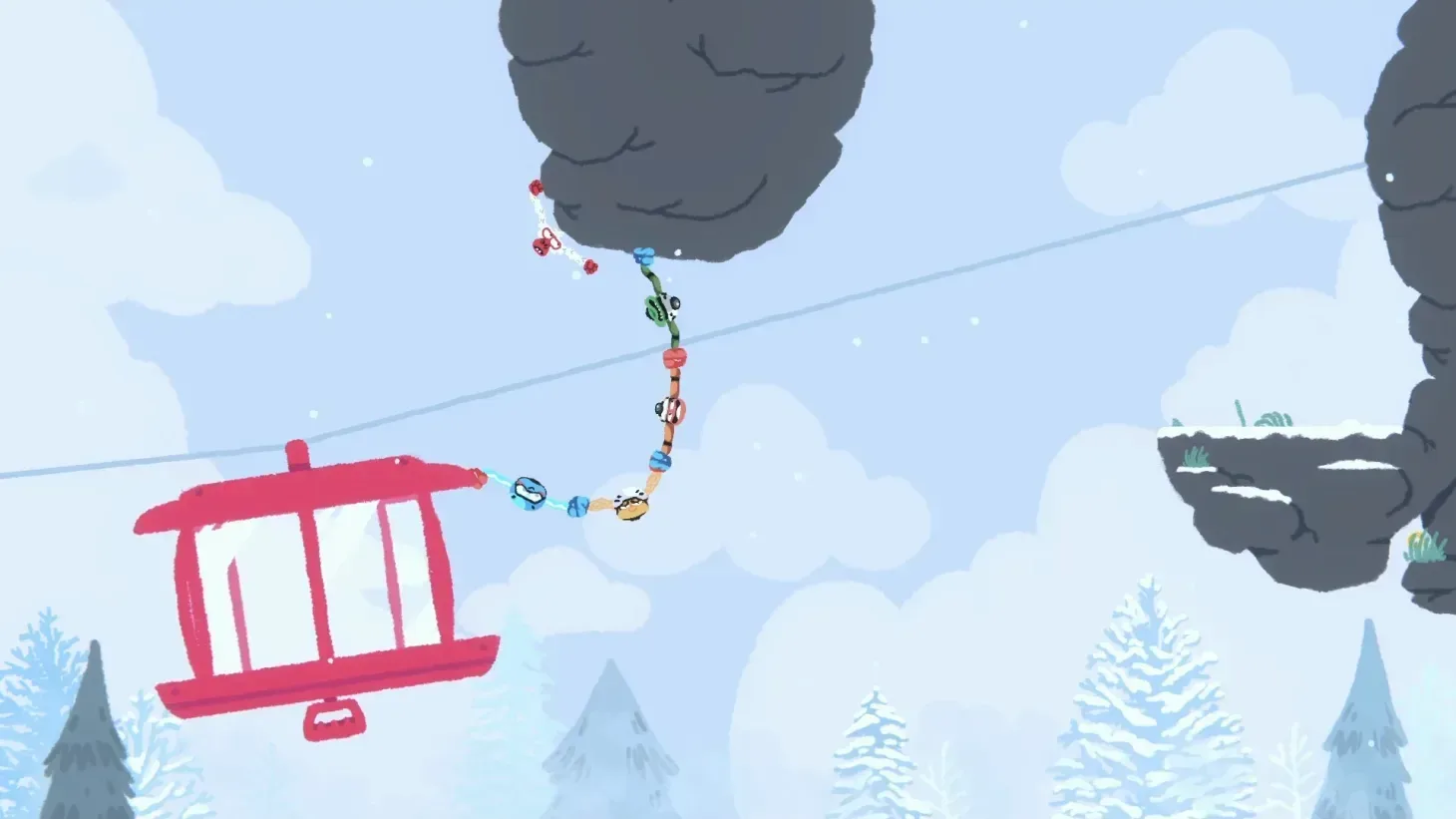 Heave Ho 2 players using their arms to swing across a multiplayer obstacle course