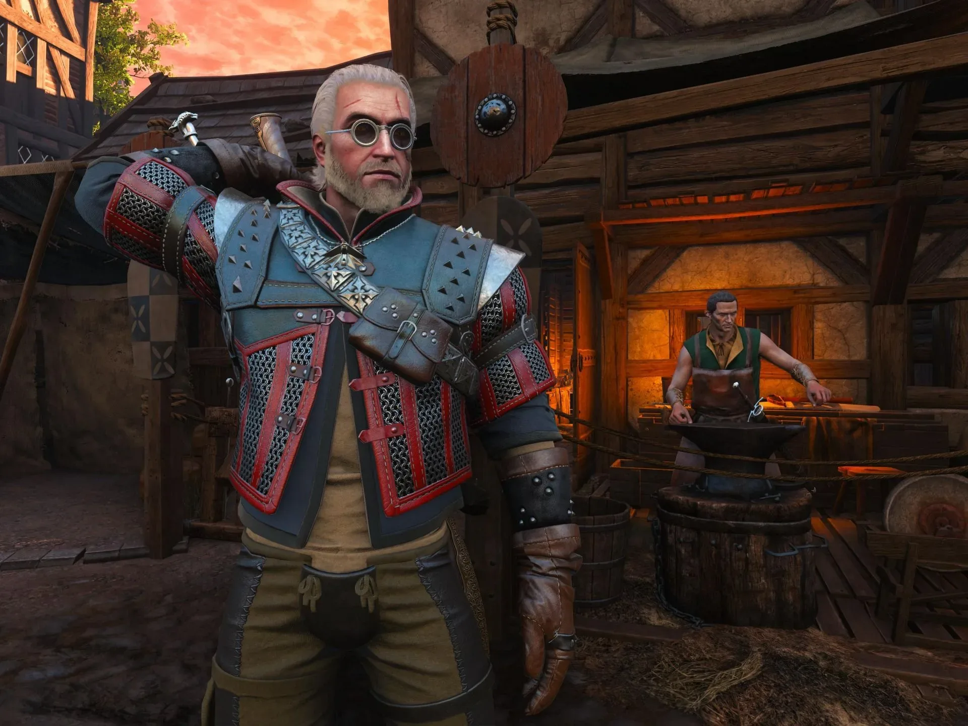 Geralt in transmogged armor in Witcher 3 Remastered