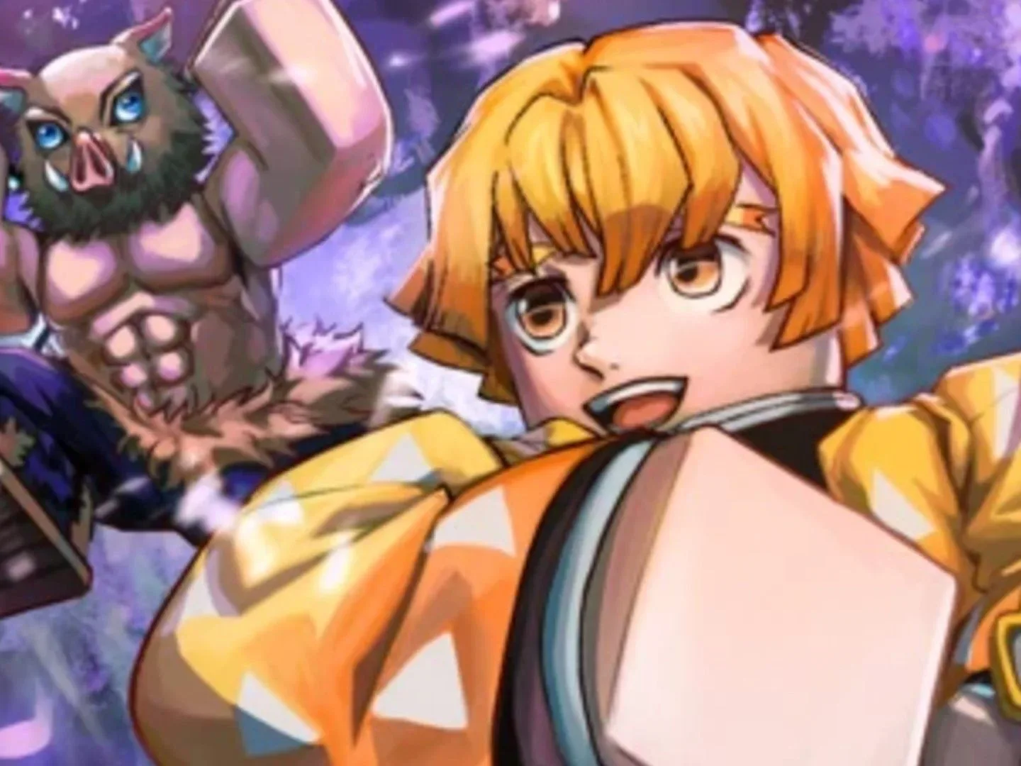 A blonde-haired character and an Inosuke-inspired character fight in Slayers 2.