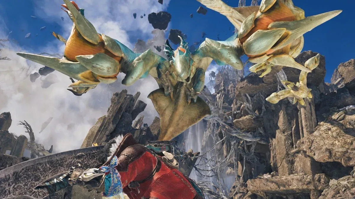 Small winged monsters jump at the player to attack in Monster Hunter Wilds Ascendance