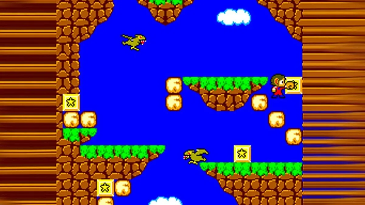 Alex Kidd punching a breakable block in Alex Kidd in Miracle World