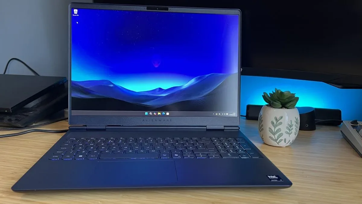 Alienware 16X Aurora open with its 16-inch anti-glare OLED display