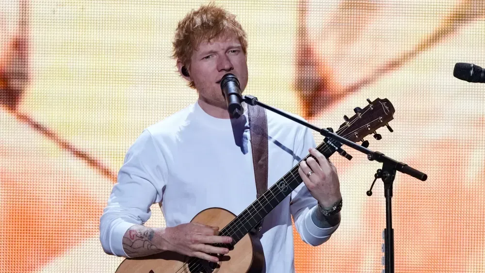 Ed Sheeran addressing a concert audience in Philadelphia