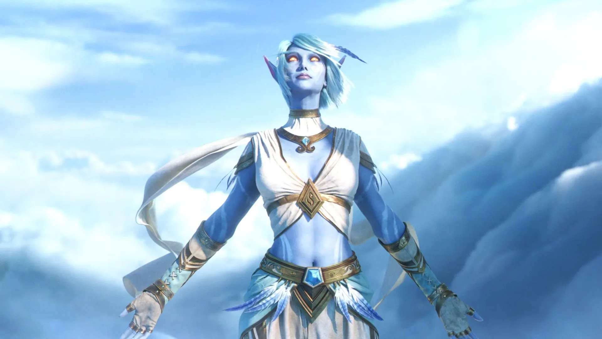 World of Warcraft: Forever Skyborne character race with periwinkle elf-like appearance