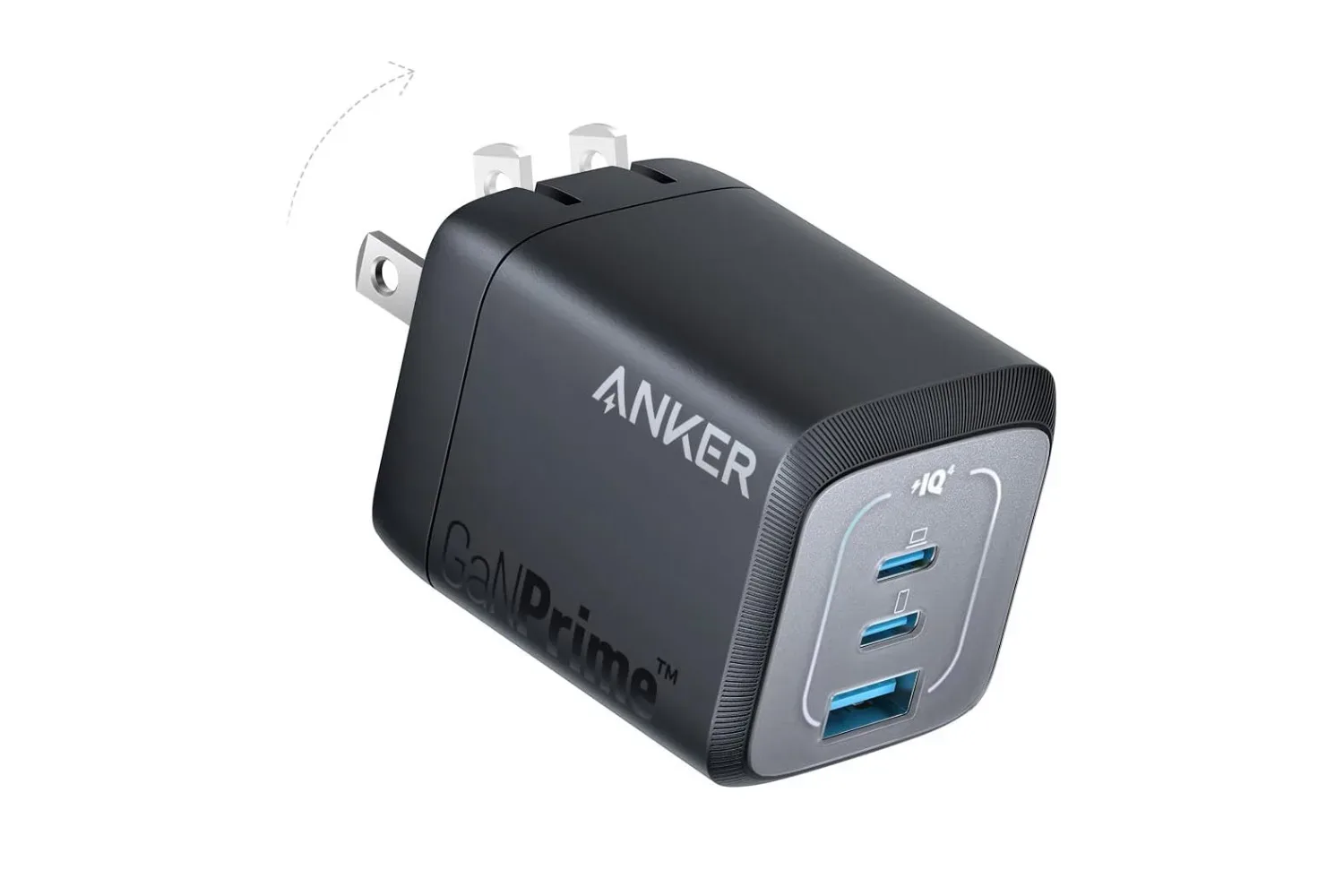 Anker Prime 67W GaN wall charger with two USB-C ports and one USB-A port