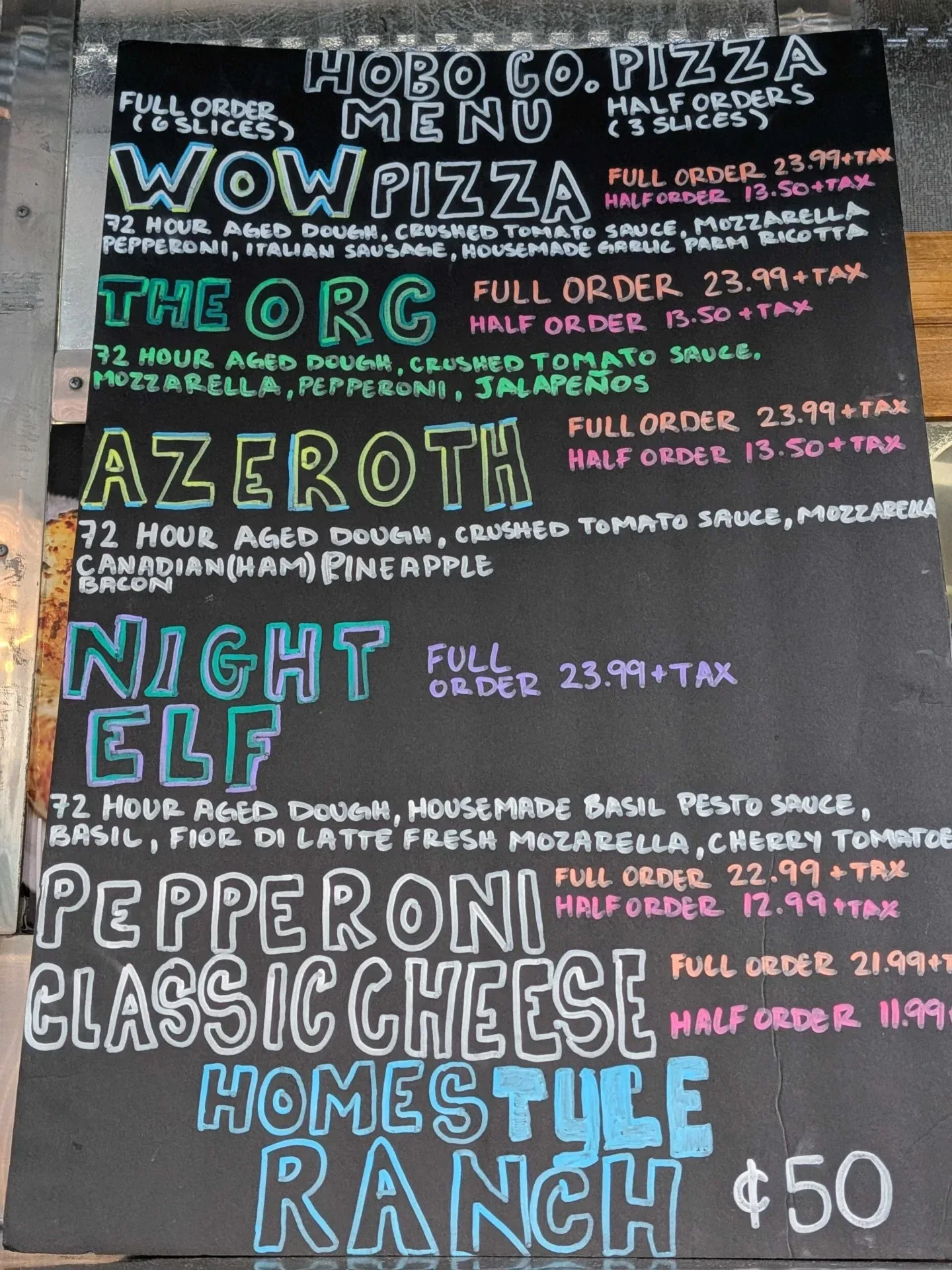 World of Warcraft guildmates sharing themed personal pizzas outside the convention