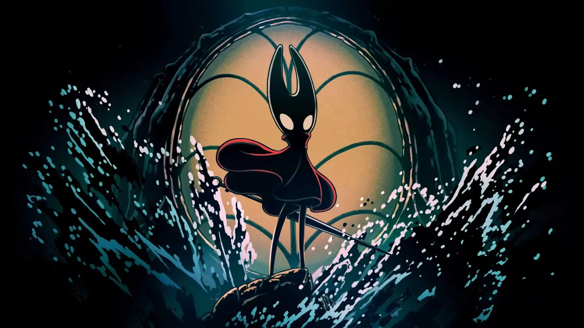 Hornet from Hollow Knight: Silksong against a nautical Sea of Sorrows backdrop