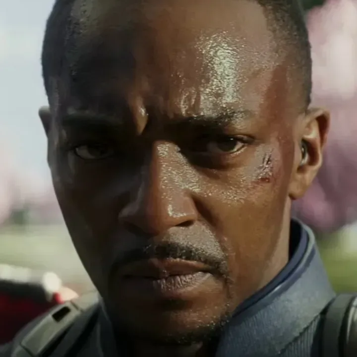 Anthony Mackie as Sam Wilson holding Captain America’s shield
