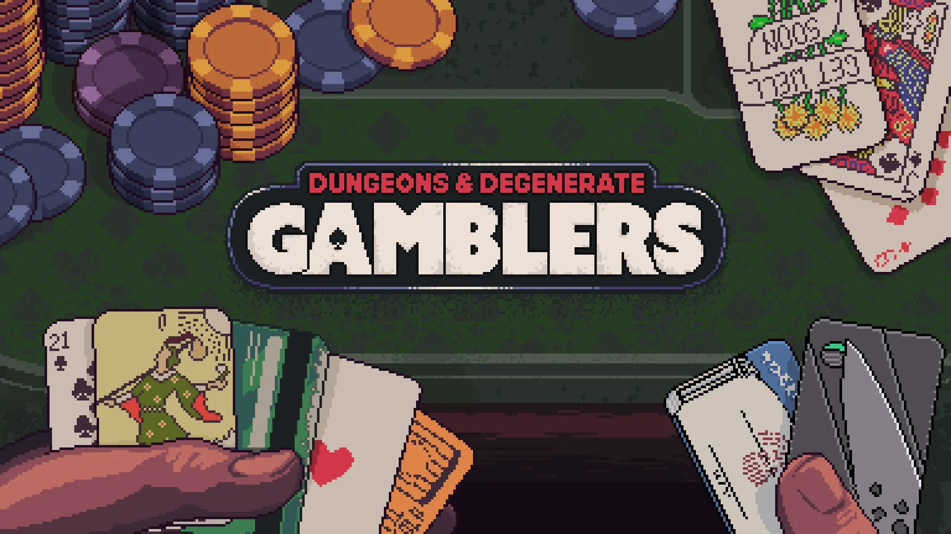 Dungeons & Degenerate Gamblers console release artwork for PlayStation 5 and Nintendo Switch