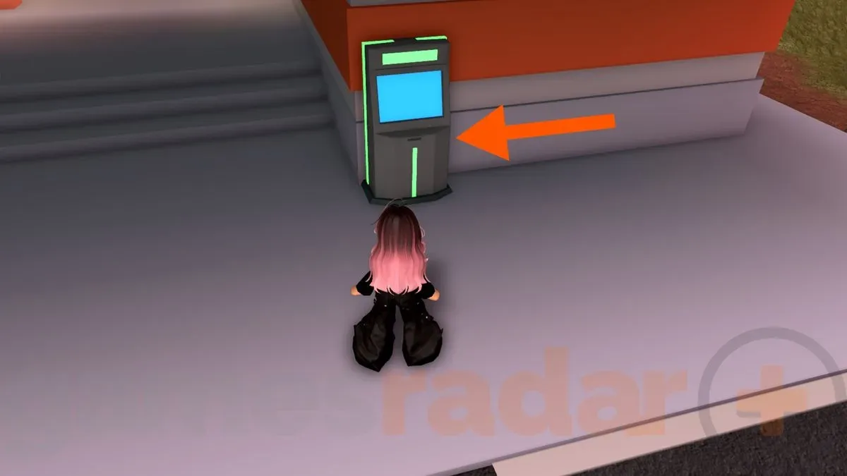 An orange arrow points to an ATM in Jailbreak, where you can redeem codes.