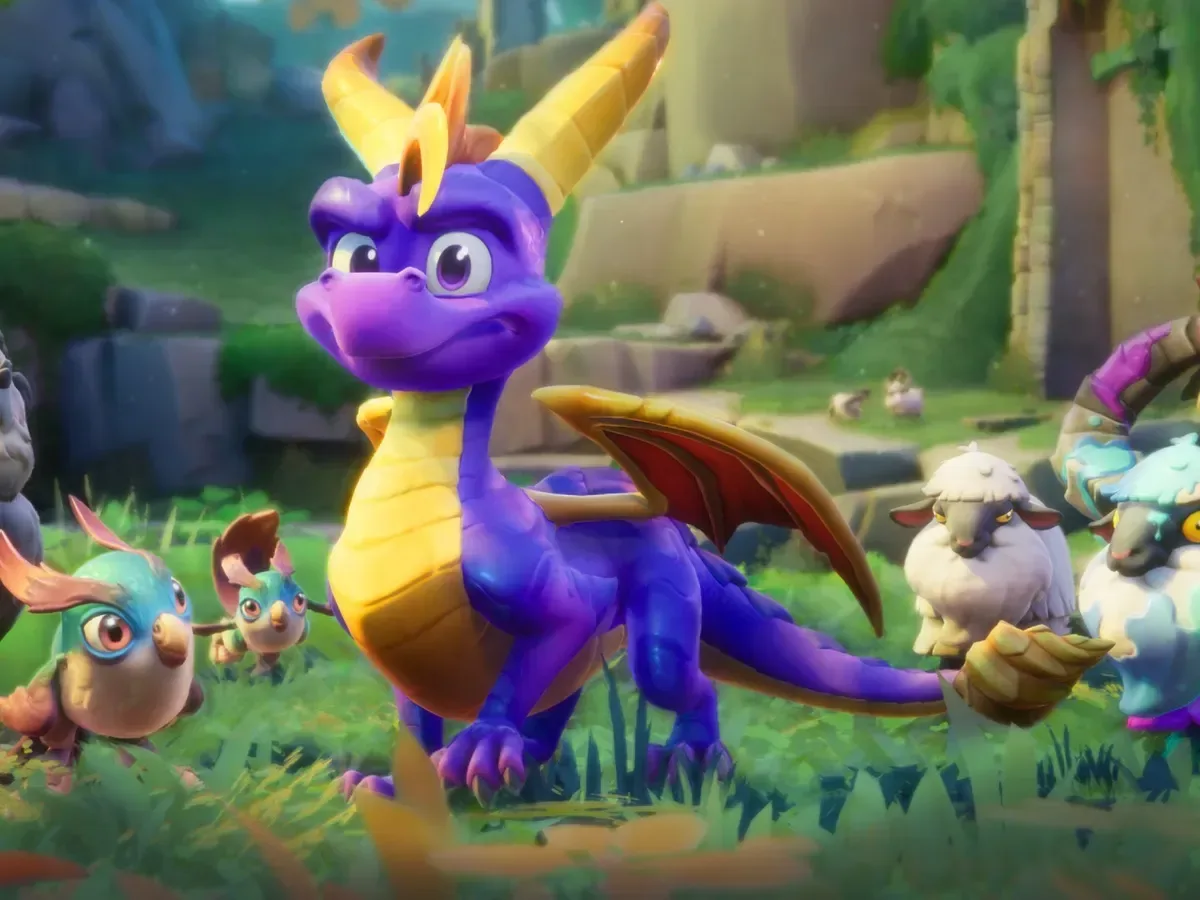 Spyro and supporting cast shown on a 28th-anniversary birthday cake for Spyro: A Realm Beyond