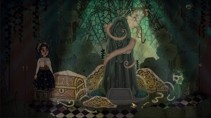 Allogloom hand-painted scene from the mystery adventure set in Gruesome Grove