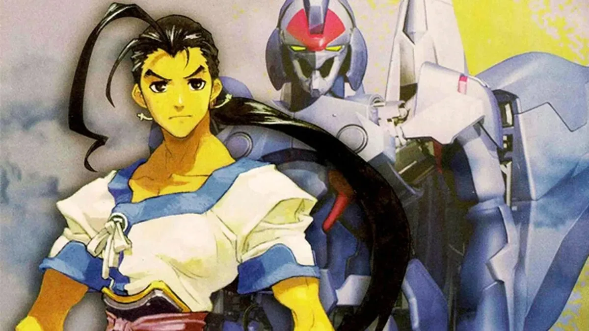 Xenogears logo over a stylized PlayStation-era RPG interface
