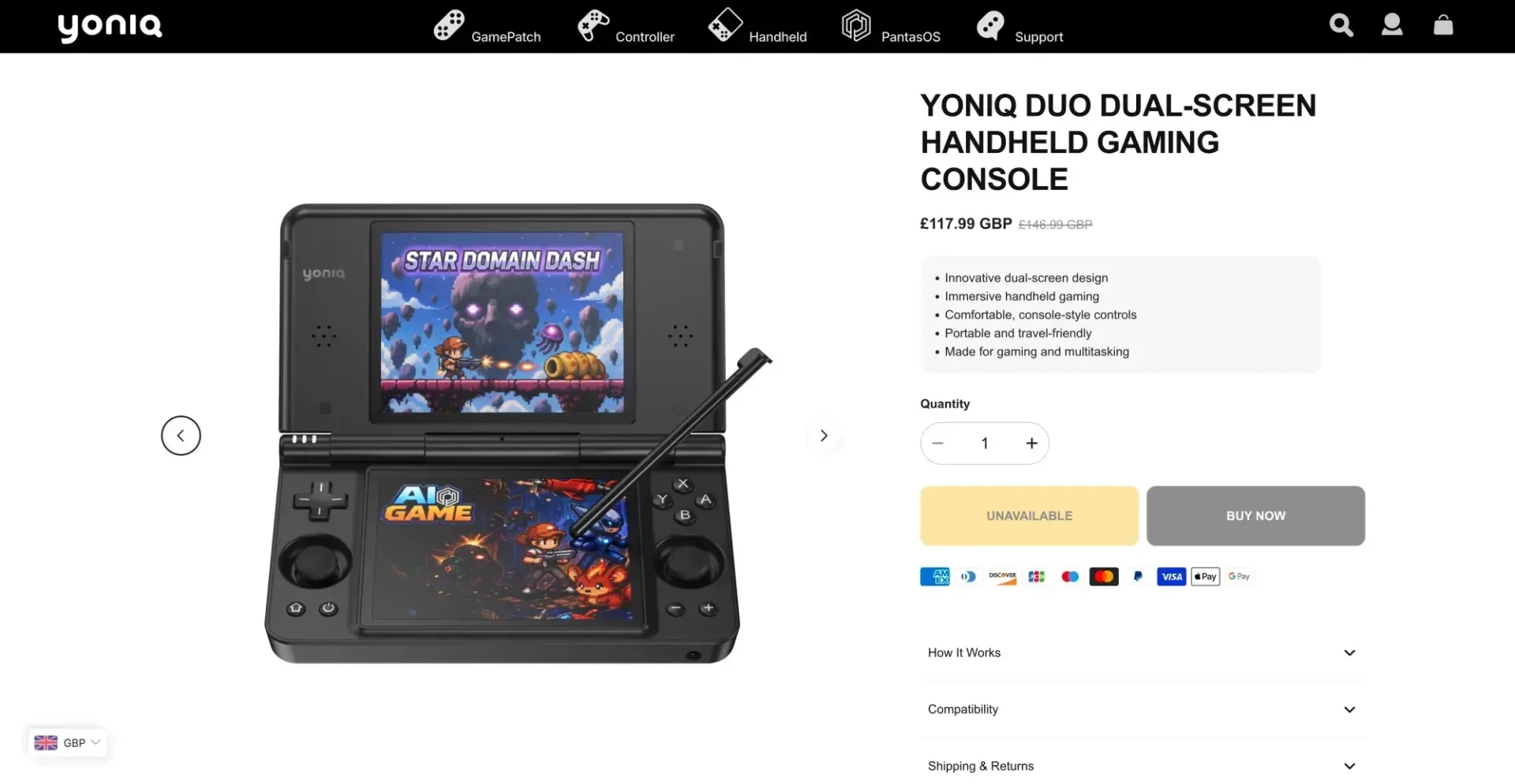 Yoniq Duo Dual-Screen Handheld Listing Shows £117.99 Price, but Key Details Remain Unclear