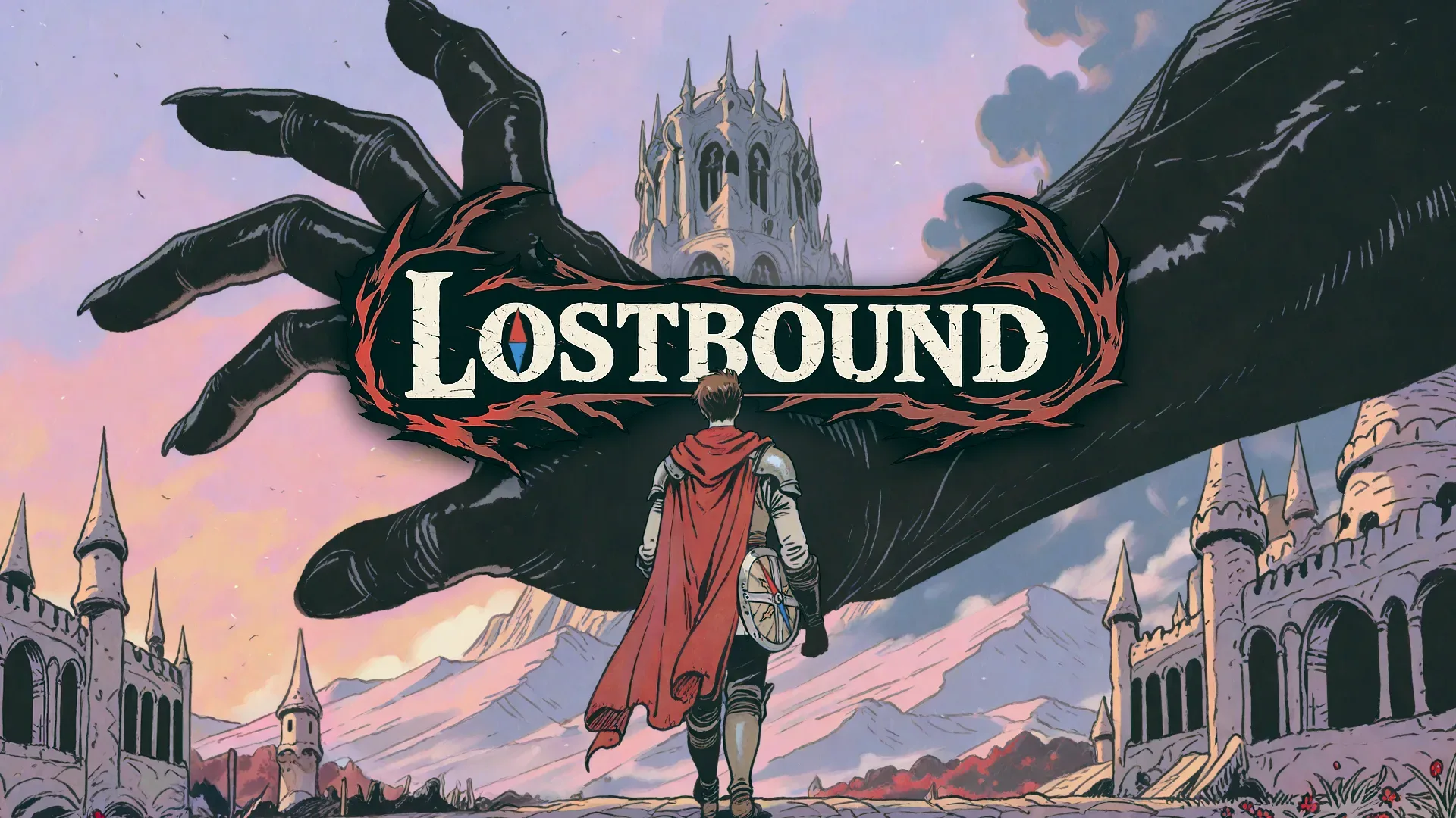 Lostbound promotional artwork showing its dark world and the pursuing Hand