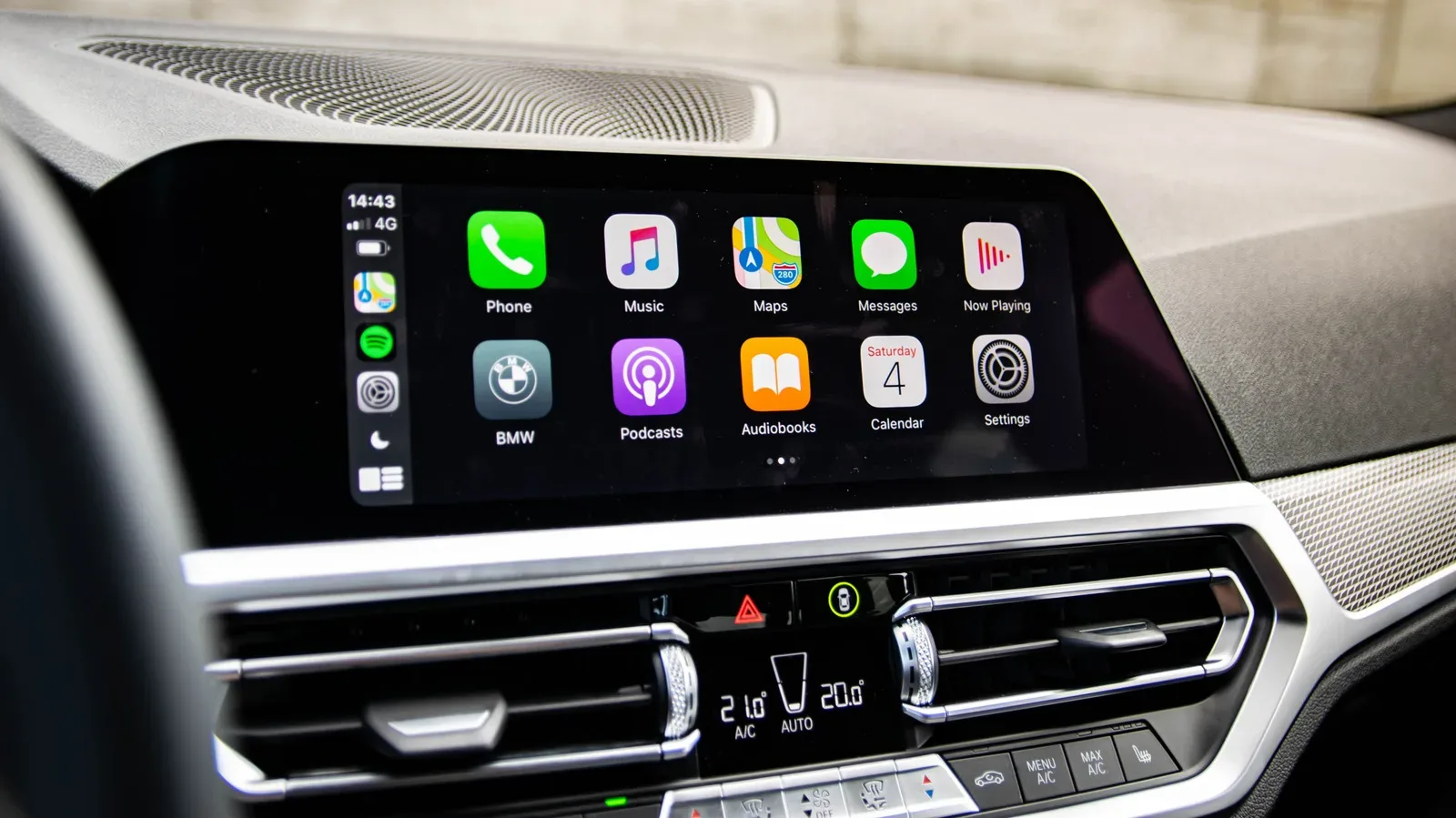 Apple CarPlay navigation interface shown on a modern vehicle dashboard